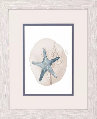 11" x 9" Blue Starfish Framed Coastal Print Under Glass