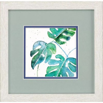 11" Sq Green Tropical Leaves Framed Print Under Glass