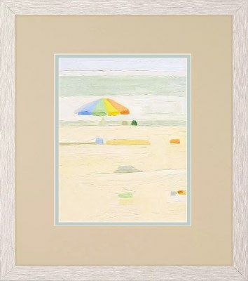 16" x 14" Umbrella on the Right Side of the Beach Framed Coastal Print Under Glass
