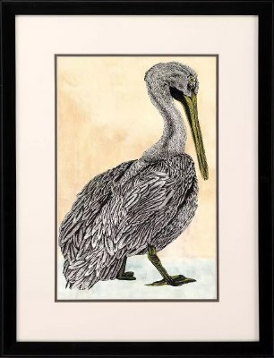 26" x 20" Pelican Standing Framed Coastal Print Under Glass