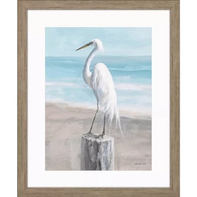 33" x 27" Egret by the Sea Framed Coastal Print Under Glass
