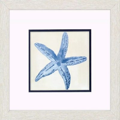 11" Sq Blue Starfish Framed Coastal Print Under Glass