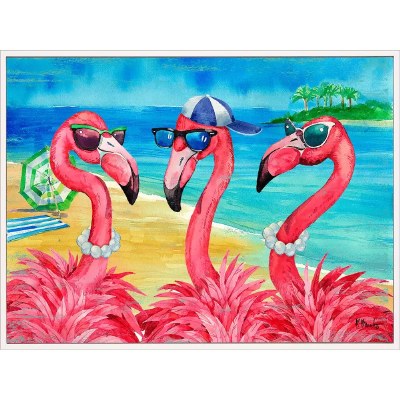 18" x 24" Flamingo Guy Friends Gel Textured Framed Coastal Print Under Glass