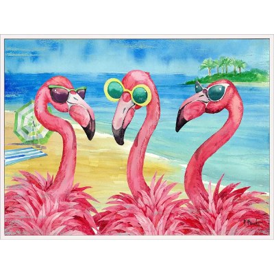 18" x 24" Flamingo Girlfriends Gel Textured Framed Coastal Print Under Glass