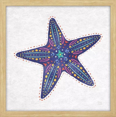 17" Sq Blue Starfish Coastal Framed Print Under Glass
