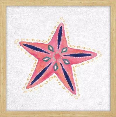 17" Sq Pink Starfish Coastal Framed Print Under Glass