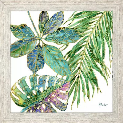 28" Sq Multicolor Palm Fronds 4 Gel Textured Tropical Framed Print Under Glass