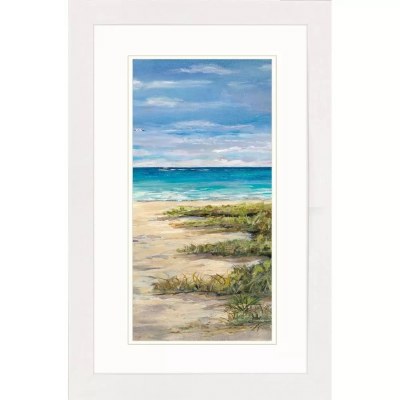 33" x 21" Bird on the Beach Coastal Framed Print Under Glass