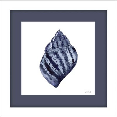 19" Sq Dark Blue Turbo Shell Coastal Framed Print Under Glass