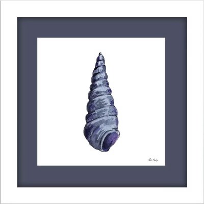 19" Sq Dark Blue Cone Shell Coastal Framed Print Under Glass