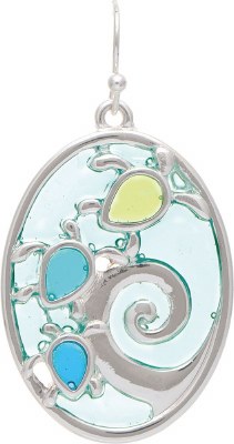 Silver Toned and Multipastel Sea Turtles Oval Earrings