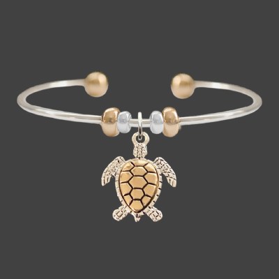 Silver and Gold Toned Sea Turtle Cuff Bracelet