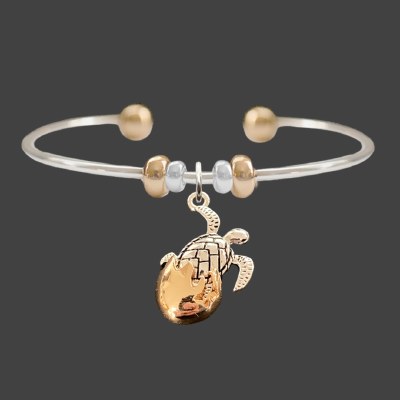 Silver and Gold Toned Baby Sea Turtle Hatching Cuff Bracelet