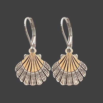 Silver and Gold Toned Scallop Shell Earrings