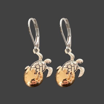 Silver and Gold Toned Baby Sea Turtle Hatching Earrings