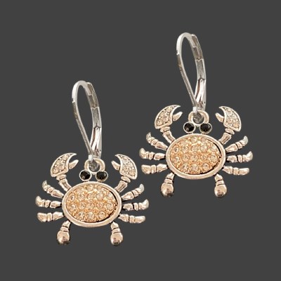 Silver and Gold Toned Crystal Crab Earrings