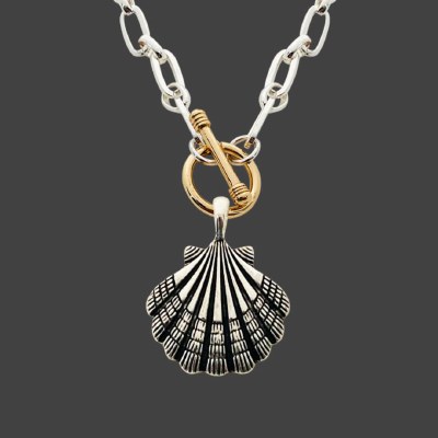 Silver and Gold Toned Scallop Shell Toggle Necklace
