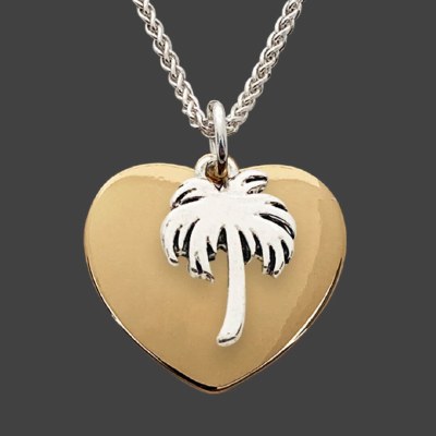 Silver and Gold Toned Palm Tree Heart Necklace