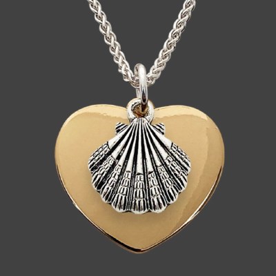 Silver and Gold Toned Scallop Shell Heart Necklace