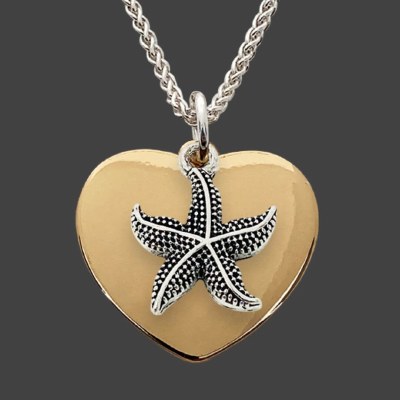 Silver and Gold Toned Starfish Heart Necklace
