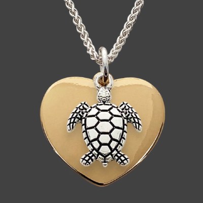 Silver and Gold Toned Sea Turtle Heart Necklace