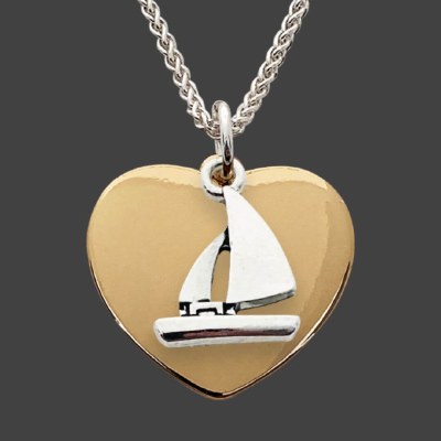 Silver and Gold Toned Sailboat Heart Necklace