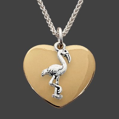 Silver and Gold Toned Flamingo Heart Necklace