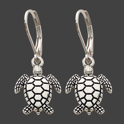 Silver Toned Sea Turtle Earrings