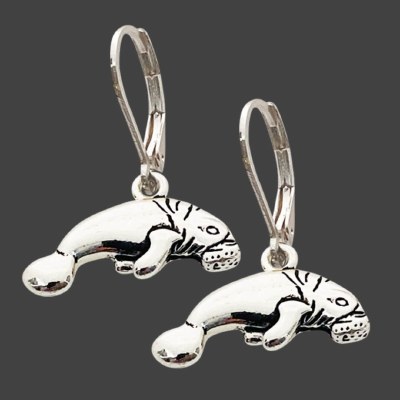 Silver Toned Manatee Earrings