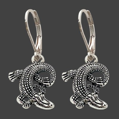 Distressed Silver Toned New Horizons Alligator Earrings