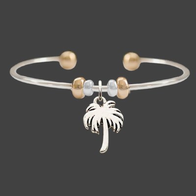 Silver and Gold Toned Palm Tree Cuff Bracelet