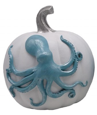 10" Blue Octopus on a White Polyresin Pumpkin