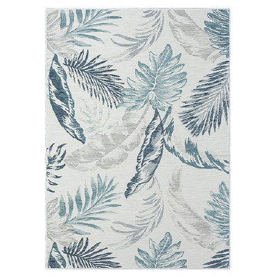 2' x 3' Ivory and Blue Tropical Leaves Belize Rug