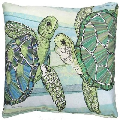 18" Sq Sea Turtle Pair Decorative Pillow