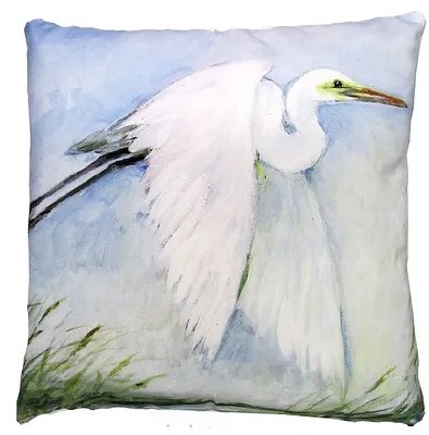 18" Sq White Egret Flying Decorative Pillow