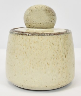 6" Beige Speckled Ceramic Jar With a Lid
