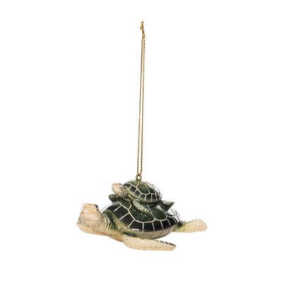 4" Green Sea Turtle With a Baby on the Back Ornament