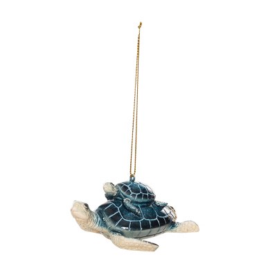 4" Blue Sea Turtle With a Baby on the Back Ornament