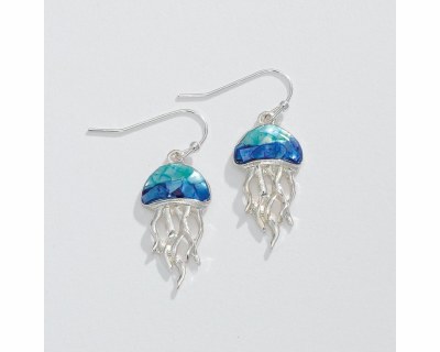 Silver Toned, Blue, and Aqua Jellyfish Earrings
