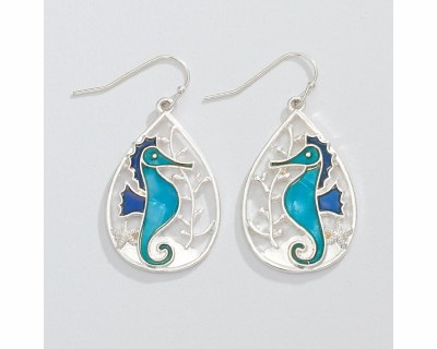Silver Toned and Two Tone Blue Seahorse Earrings