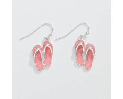 Silver Toned and Pink Flip Flop Earrings