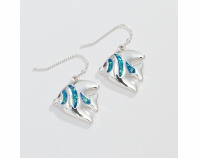 Silver Toned and Blue Angelfish Earrings