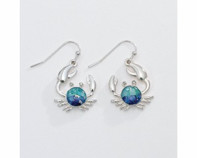 Silver Toned, Aqua, and Blue Crab Earrings