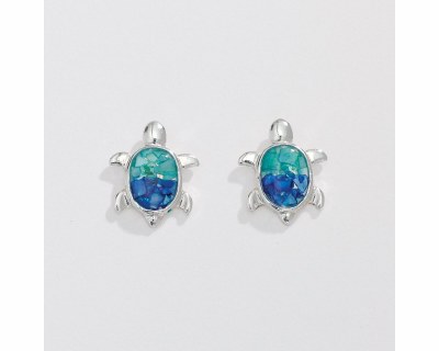 Silver Toned, Aqua, and Blue Sea Turtle Earrings