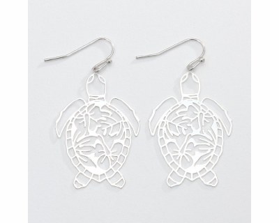 Silver Toned Sea Turtle Cutout Earrings