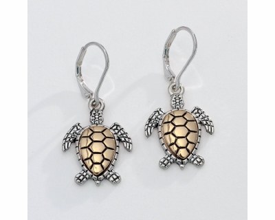 Silver and Gold Toned Sea Turtle Earrings