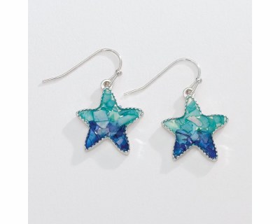 Silver Toned, Aqua, and Blue Starfish Earrings