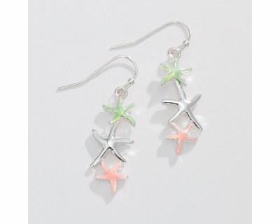 Silver Toned and Multipastel Starfish Earrings