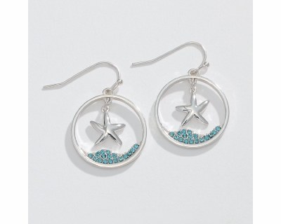 Silver Toned and Aqua Bling Starfish Earrings