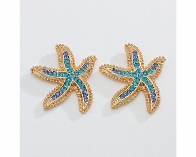 Gold Toned and Two Toned Blue Bling Starfish Earrings
